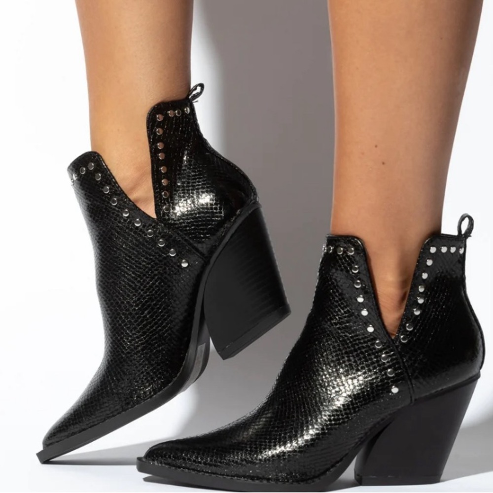 Stud-Trim Faux Croc Booties